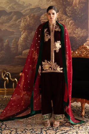 Zainab Chottani Velura Velvet Edit 25 - Claret Farshi