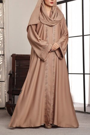 Stone Work Front Open Abaya Beige Petal 0116-C-740