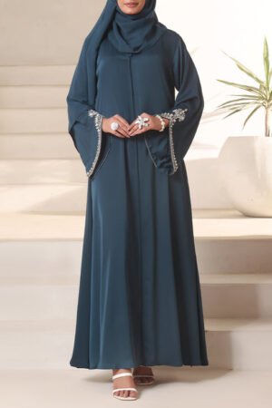 Royal Teal Hand Work Abaya | 0116-J-1101