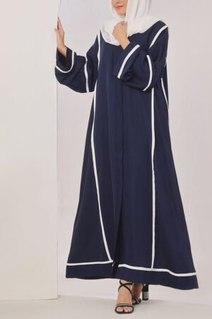 Blue Nida White Stripe Abaya - 0116-R-1010