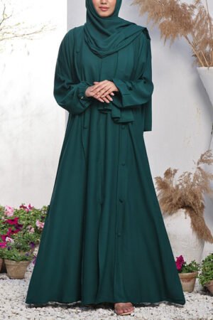 Double Georgette Front Open Abaya Emerald 0116-R-704