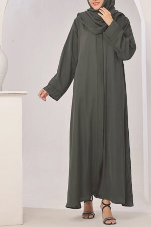 Plates Front Open Grey Abaya - 0116-R-722