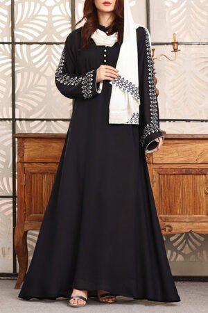 Double Georgette Embroidered Abaya Black 0118-K-754