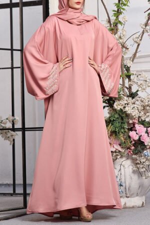 Nida Hand Work Abaya Baby Pink 0120-J-779