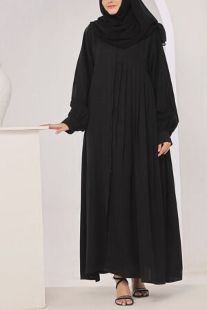 Black Nida Plates Style Abaya - 0121-R-1008