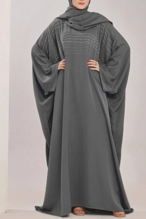 Grey Stone Work Jilbab - JILBAB-C-1021