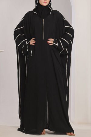 White Stripe Hooded Jilbab - JILBAB-R-1001