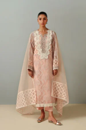 Ammara Khan Nurae - Lacy Peach Kurta Set (D-16)